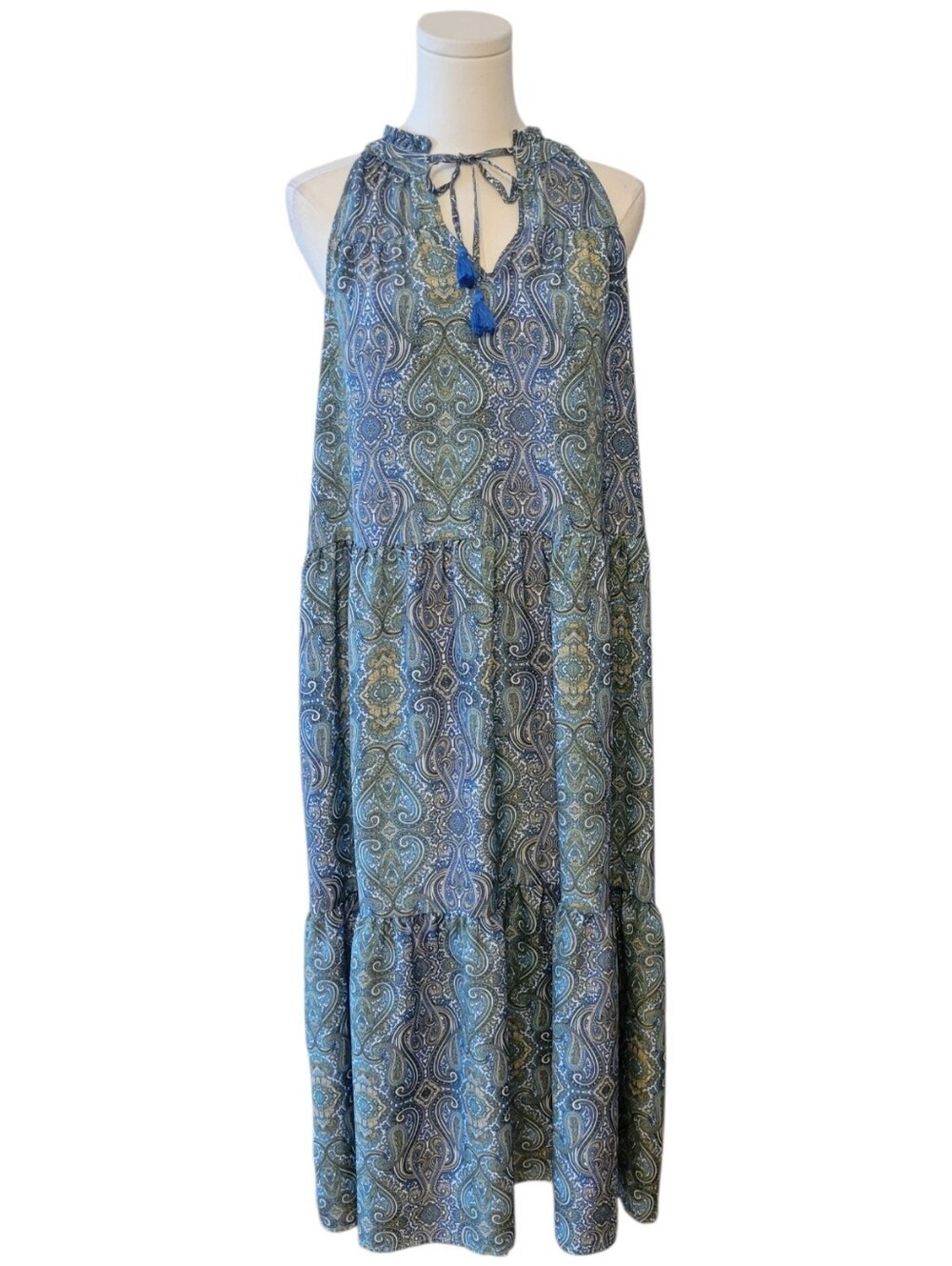 Emily Daniels Blue Paisley Sleeveless Maxi‎ Dress Size Large
